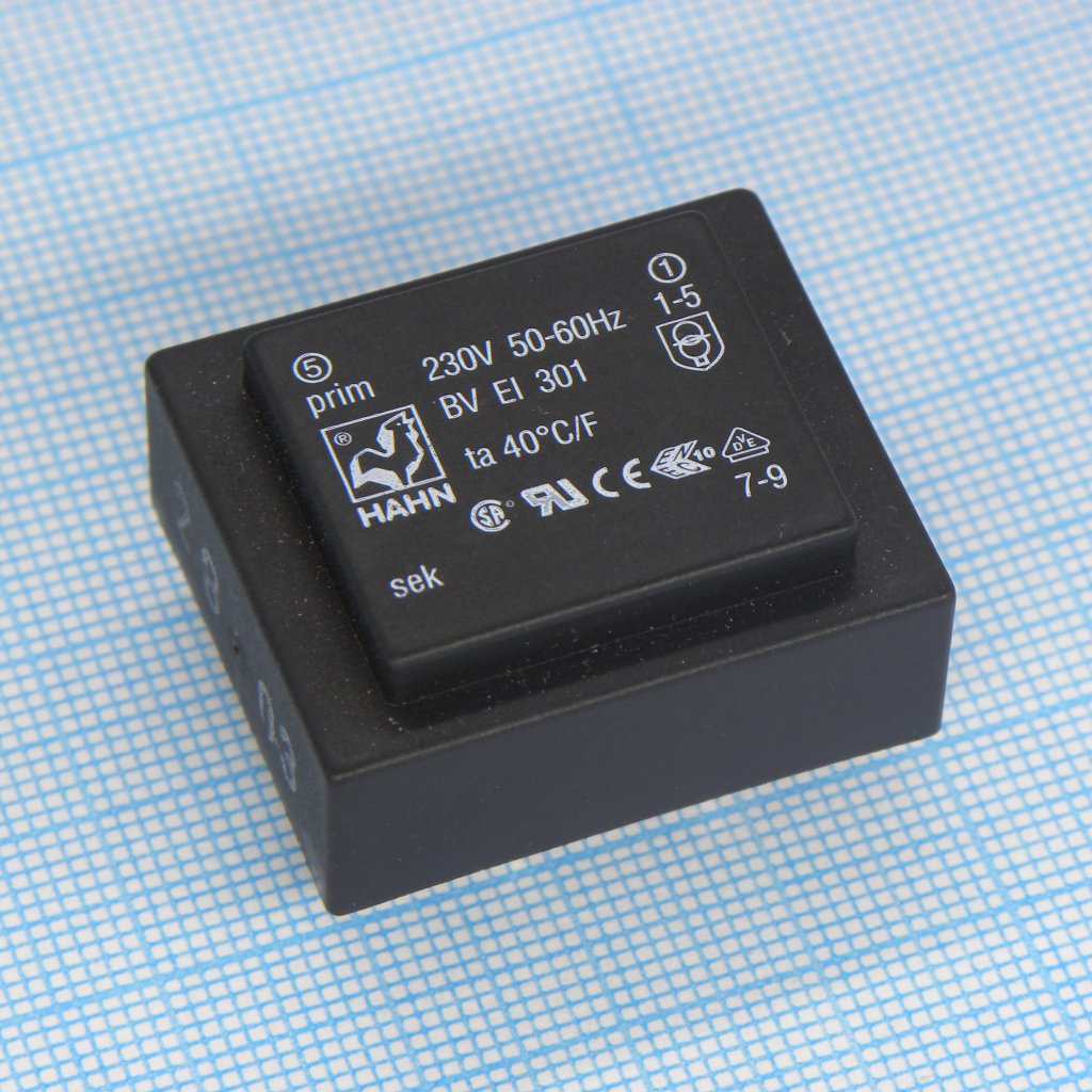 BV EI 301 3583 - Трансформатор питания 0.7ВА  230В 2x6В  2x58мА ta 70 C/F (EI 30/5,5)15.2мм.