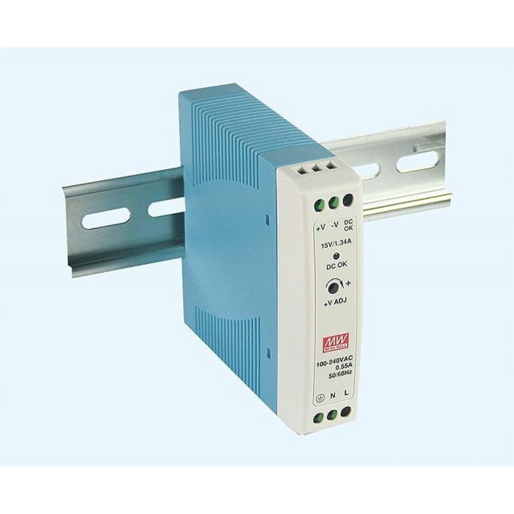 MDR-20-24 - Преобразователь AC-DC на DIN-рейку  24Вт, выход 24В/1A, рег. вых 21.6…26.4В, вход 85…264V AC, 47…63Гц /120…370В DC, изоляция 3000В AC, в кожухе  22,5х90х100мм, -20…+70°С