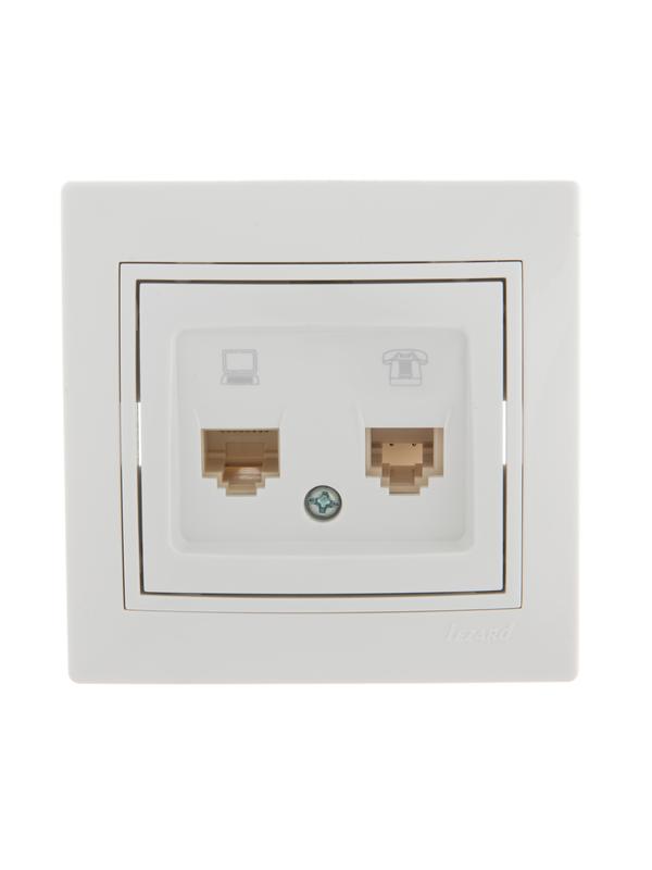 Розетка компьютерная + телефонная 2-м СП Mira RJ45 + RJ11 бел./бел. 701-0202-143