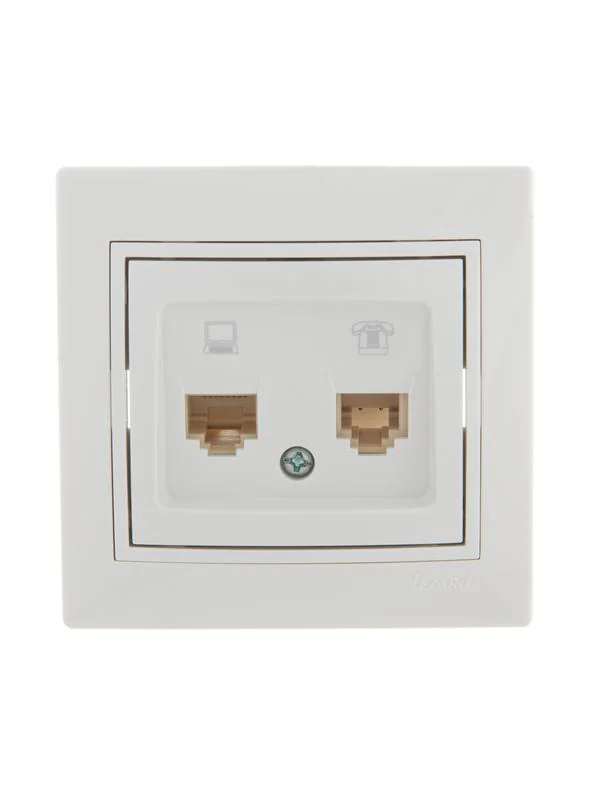 Розетка компьютерная + телефонная 2-м СП Mira RJ45 + RJ11 бел./бел. 701-0202-143