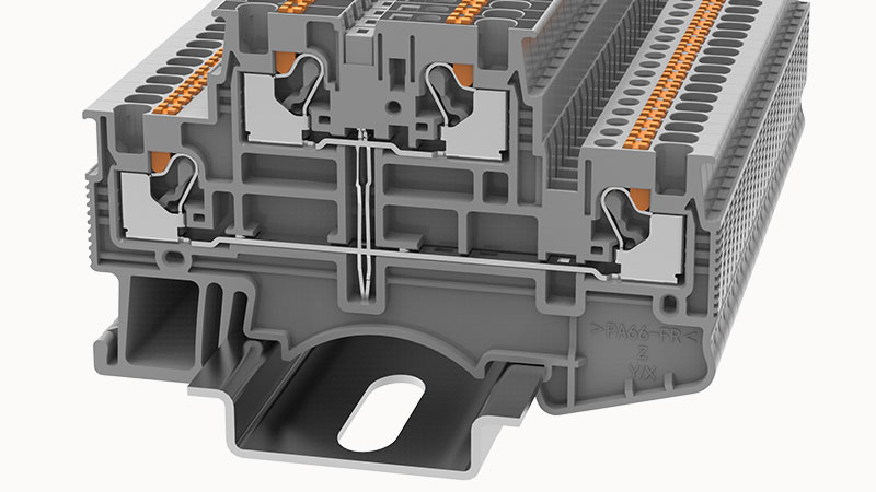 Этажная клемма DSKK1.5-PV-01P-11 - Этажная клемма, тип фиксации провода: Push-in, перемычка между этажами, номинальное сечение: 1.5 мм кв., 17,5A, 500V, ширина: 3,5 мм, цвет: серый, втычная перемычка, тип монтажа: DIN35