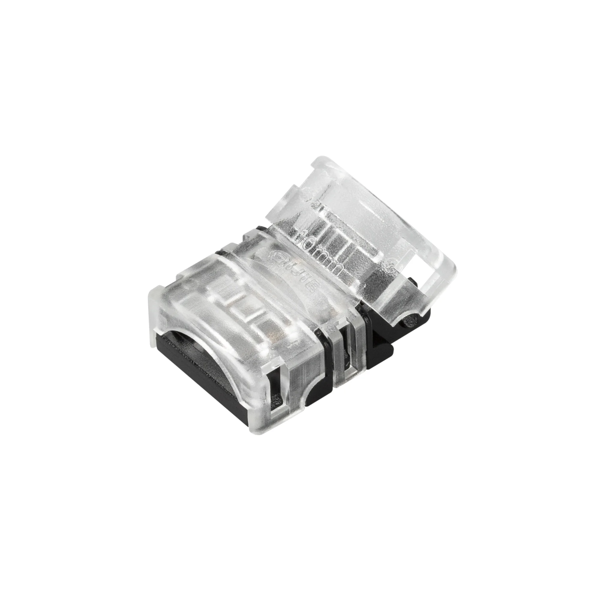 Коннектор HIP-GERM-MONO-10-2pin-STS 032003 - Одиночный коннектор для соединения 2-х отрезков одноцветных герметичных (IP54/IP65) лент SE (заливка силиконом сверху) шириной 10 мм. Материал - прозрачный пластик. Обеспечивает соединение без ощутимого разрыва