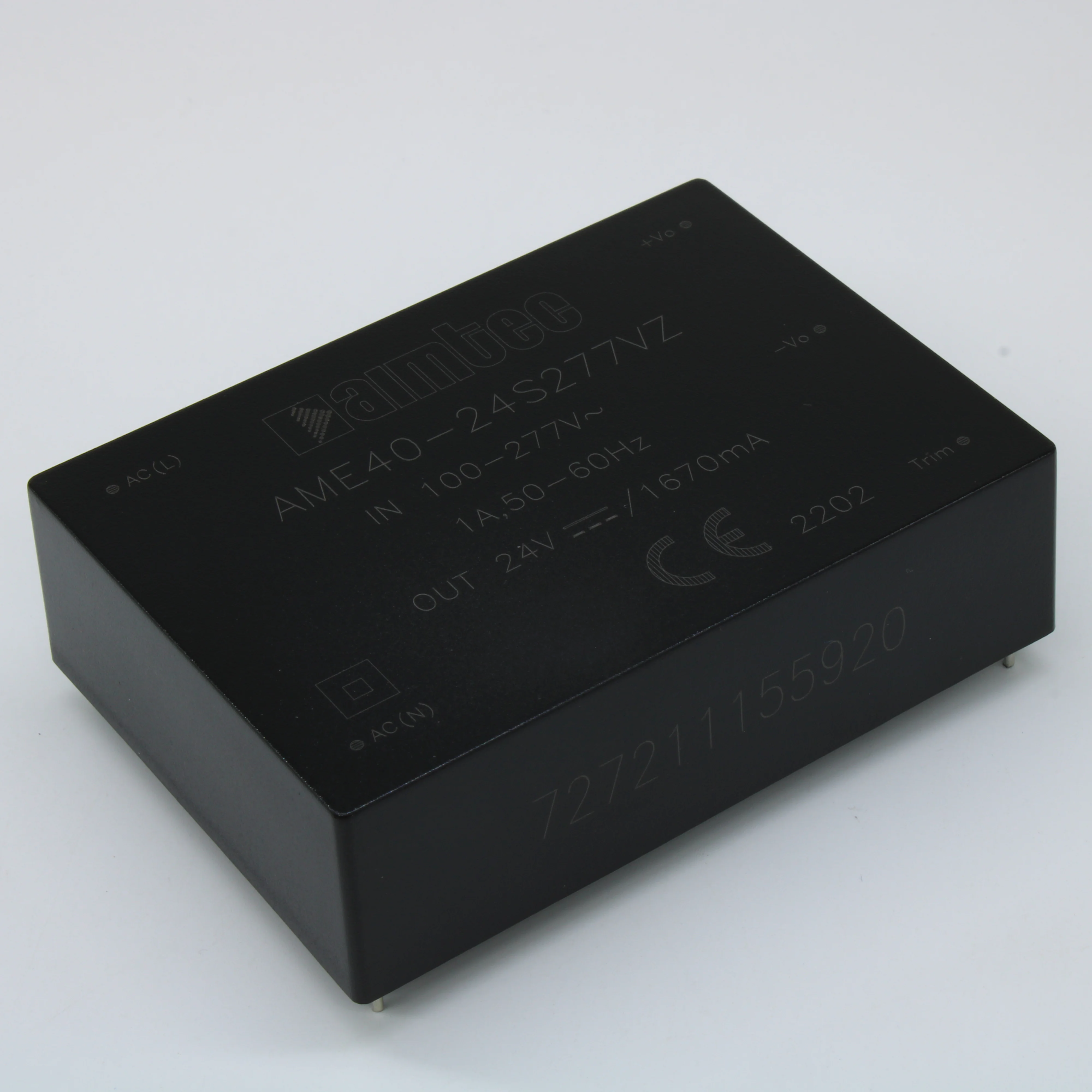 AME40-24S277VZ - AC-DC, 40Вт, два выхода 24В/1,67A, вход 85…305V AC, 47…63Гц / 100...430V DC, изоляция 4000V AC, в корпусе 89х63.5х25мм, -40…+70°С