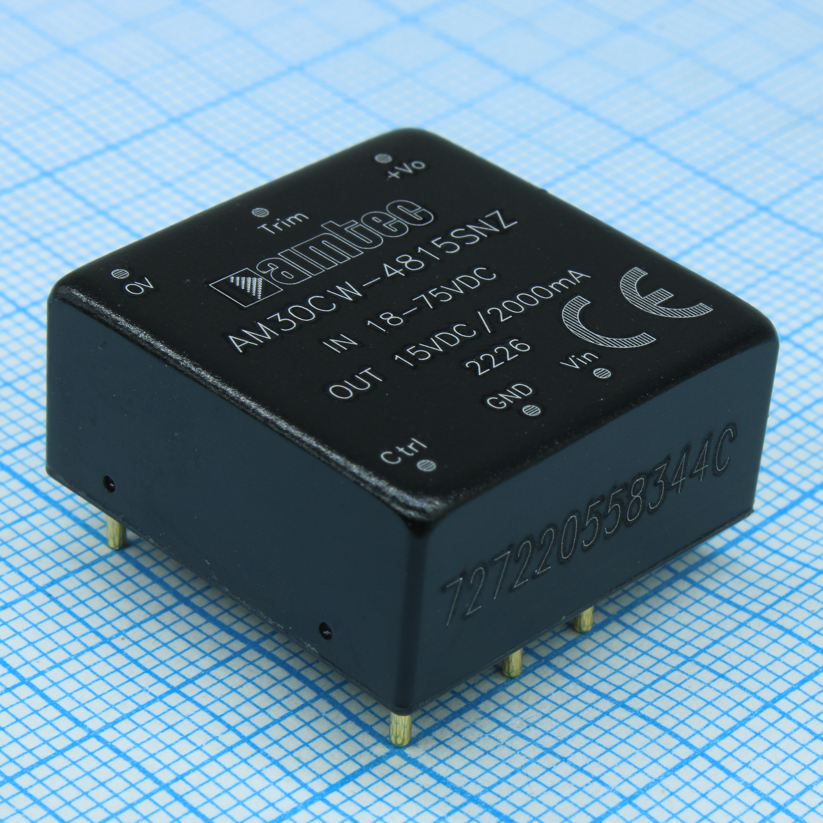 AM30CW-4815SNZ - DC/DC, 30Вт, вход 18…75В, выход 15В/2А, изоляция 1500В DC, КПД 88%, максимальная емкостная нагрузка не более 1500мкФ, вход On/Off, 1x1", 25.4x25.4x11.7мм, -40…85°C, металл