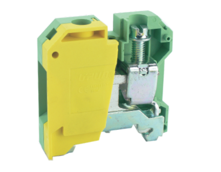 Заземляющая клемма USK-35JD - Заземляющая клемма, тип фиксации провода: винтовой, номинальное сечение: 35 мм кв., ширина: 16 мм, цвет: желто-зеленый, тип монтажа: DIN 35