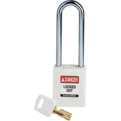 gws150295 - Замок SafeKey нейлоновый со стальной дужкой, высота дужки – 76 мм, диаметр дужки – 6.4 мм, нейлоновый корпус, размеры корпуса – 46х38х19 мм, цвет – белый, 1 шт/упак