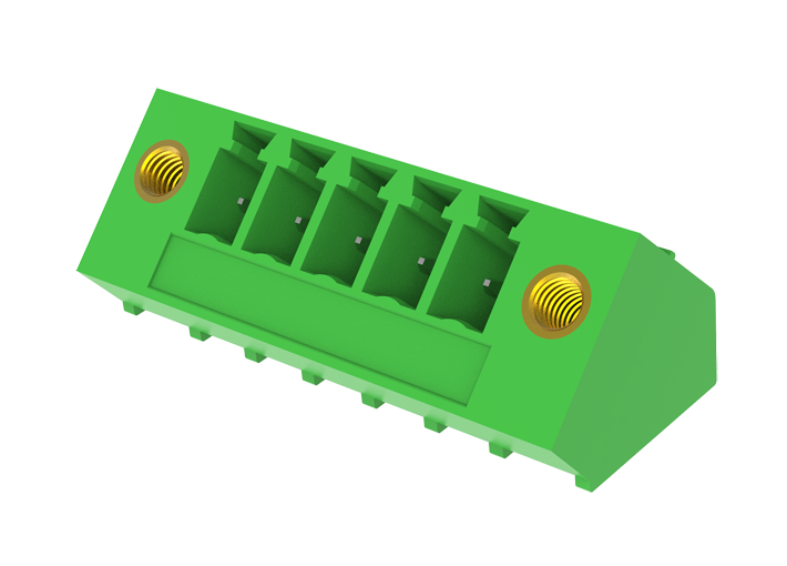 Вилочный разъем на плату MC-PA3.81H03-F-0001 - Вилочный разъем, горизонтальный, на плату, шаг: 3.81 мм, 3 полюса, фиксация на плате пайкой, исполнение: с монтажными фланцами, 160V, 8A, цвет: зеленый