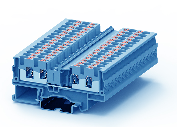 Проходная клемма TP4-4-BU - Проходная клемма, 4 точки подключения, push-in, номинальное сечение: 4 мм кв., 32A, 800V, ширина: 6,2 мм, цвет: синий, тип монтажа: DIN 35