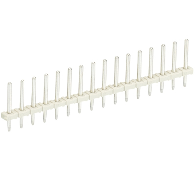 Контакт штыревой Z5.531.1625.0 - Штыревой контакт, вертикальный, на плату, диаметр штыря 0,8 мм, шаг 3,5 мм, 16 полюсов, фиксация на плате пайкой, 250V, 6А, цвет: серый, серия 8543