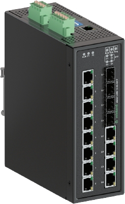 Коммутатор WIENET L2MS 12-4G-4SFP - Коммутатор серии WieNet, управляемый, 8 портов RJ45 скорость передачи 10/100 MBit/s, 4 портов RJ45 скорость передачи 10/100/1000 MBit/s (*), 2 SFP порта (*), номинальное напряжение: 18-30 VDC, монтаж: на DIN рейку, мате