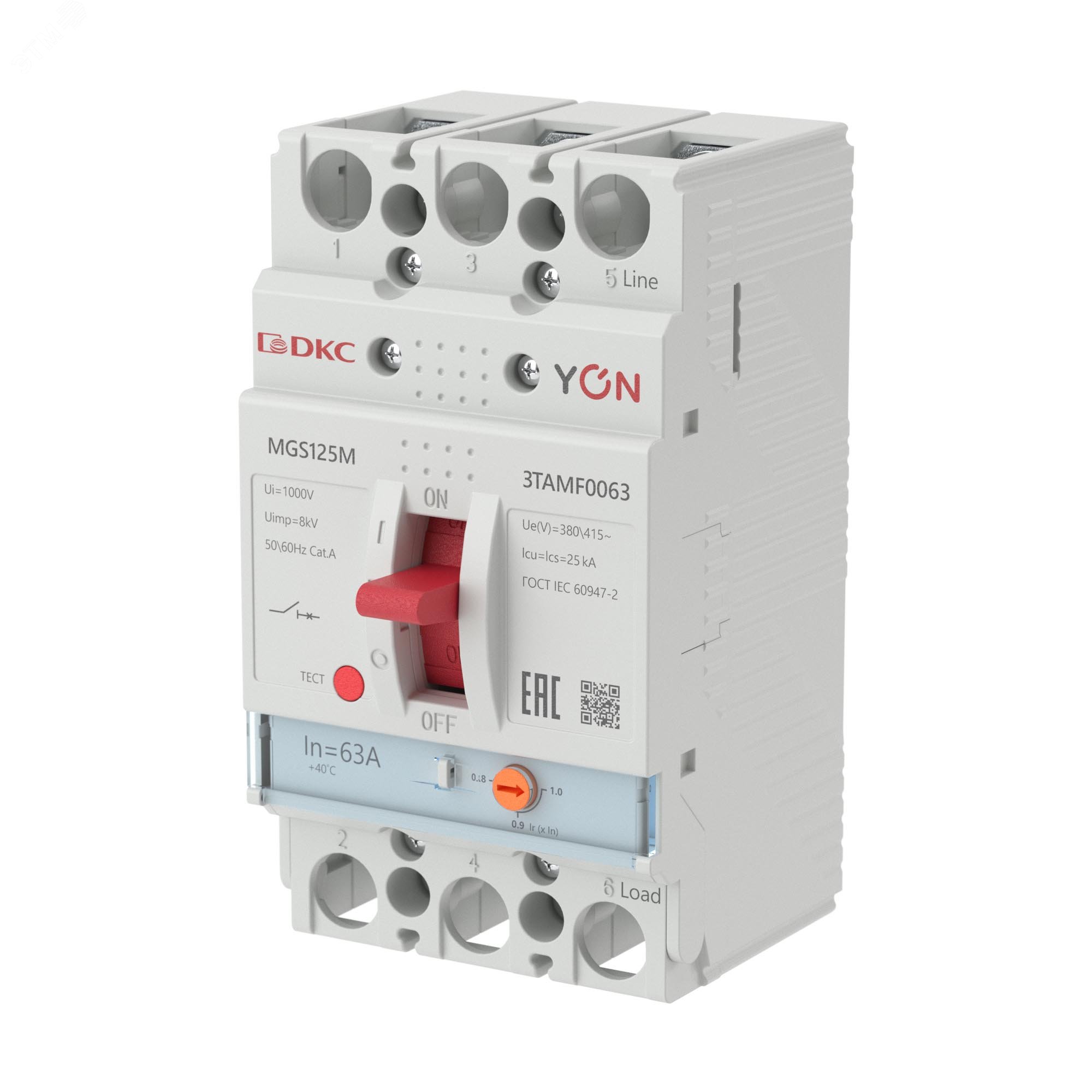 Выключатель автоматический YON MGS125 3P 50,4-63A 25kA MGS125M-3TAMF0063