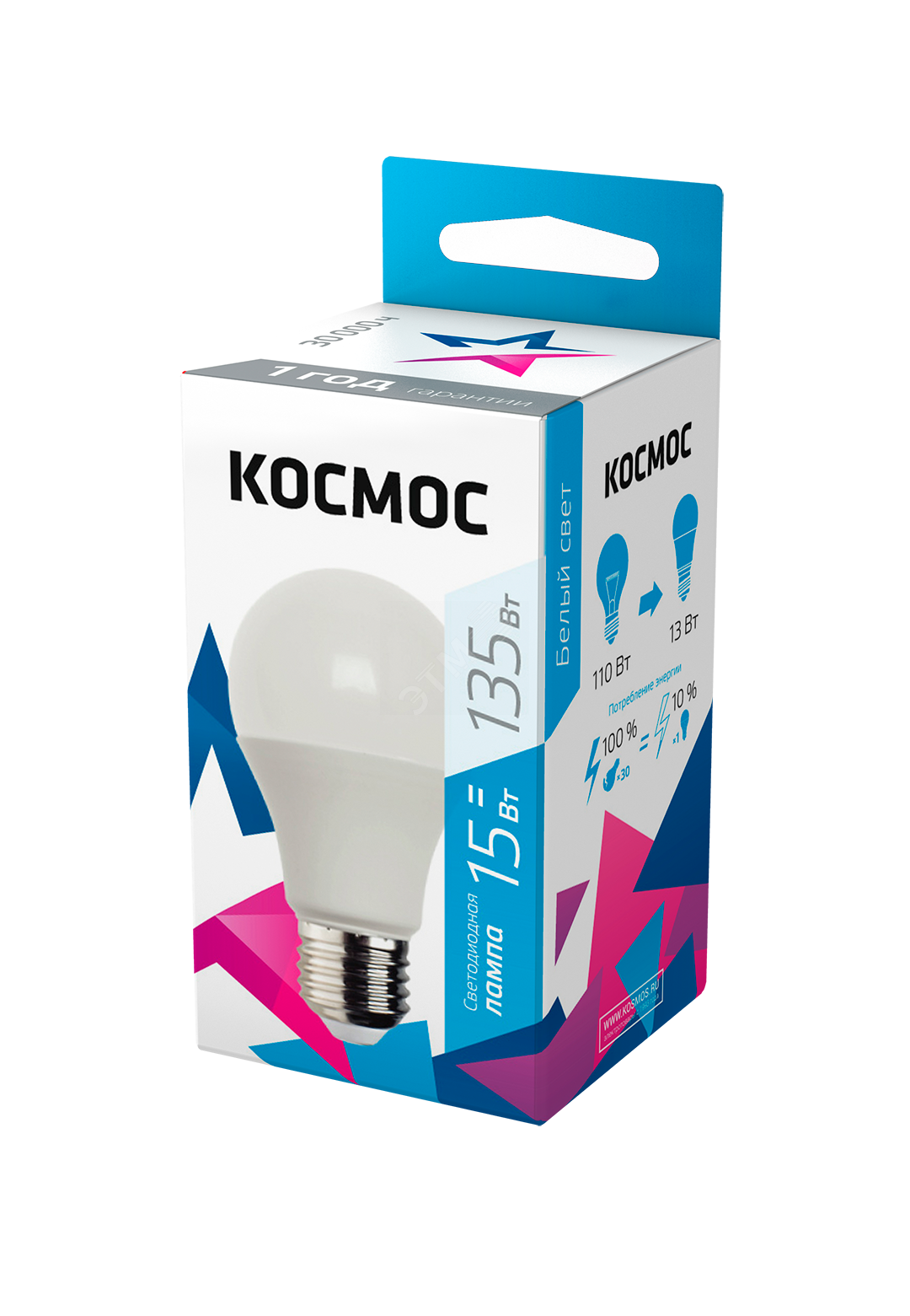 Лампа светодиодная A60 15Вт 4500К E27 220В КОСМОС LkecLED15wA60E2745