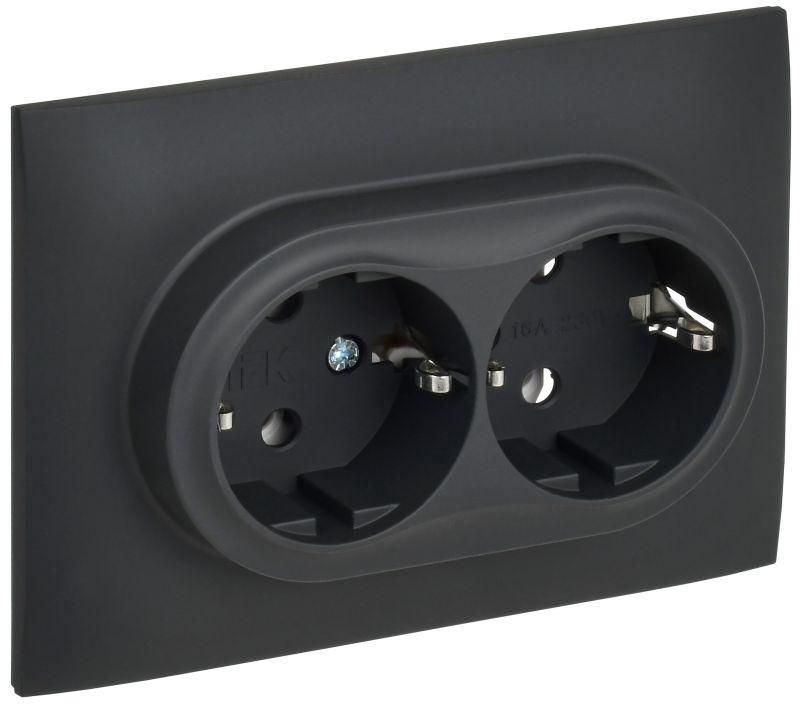 SKANDY Розетка 2-местная с заземлением без защитных шторок 16А в сборе SK-R08G графит IEK SK-R21-16-K53-F