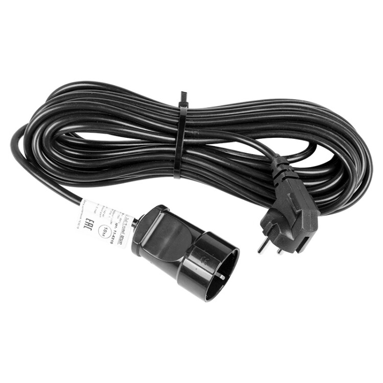 Удлинитель-шнур ПВС 3х0.75, 20 м, с/з, 6 А, 1300 Вт, IP44, черный (Сделано в России) 11-7090