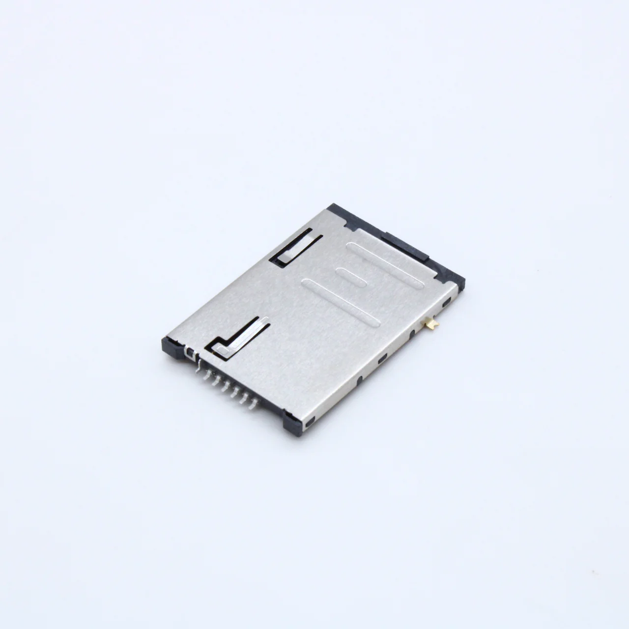DS1138-04-06SS4BSR - Разъем (картоприемник) SIM 6 конт. тип "Push-Push" (с контролем карты, 2 конт.), поверхн. монтаж на плату (с фиксат. в отверст. платы), H = 2.0 мм
