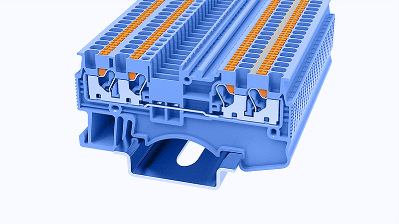 Проходная клемма DS1.5-QU-01P-12 - Проходная клемма, 4 точки подключения, тип фиксации провода: Push-in, номинальное сечение: 1.5 мм кв., 17,5A, 500V, ширина: 3,5 мм, цвет: синий, втычная перемычка, тип монтажа: DIN35