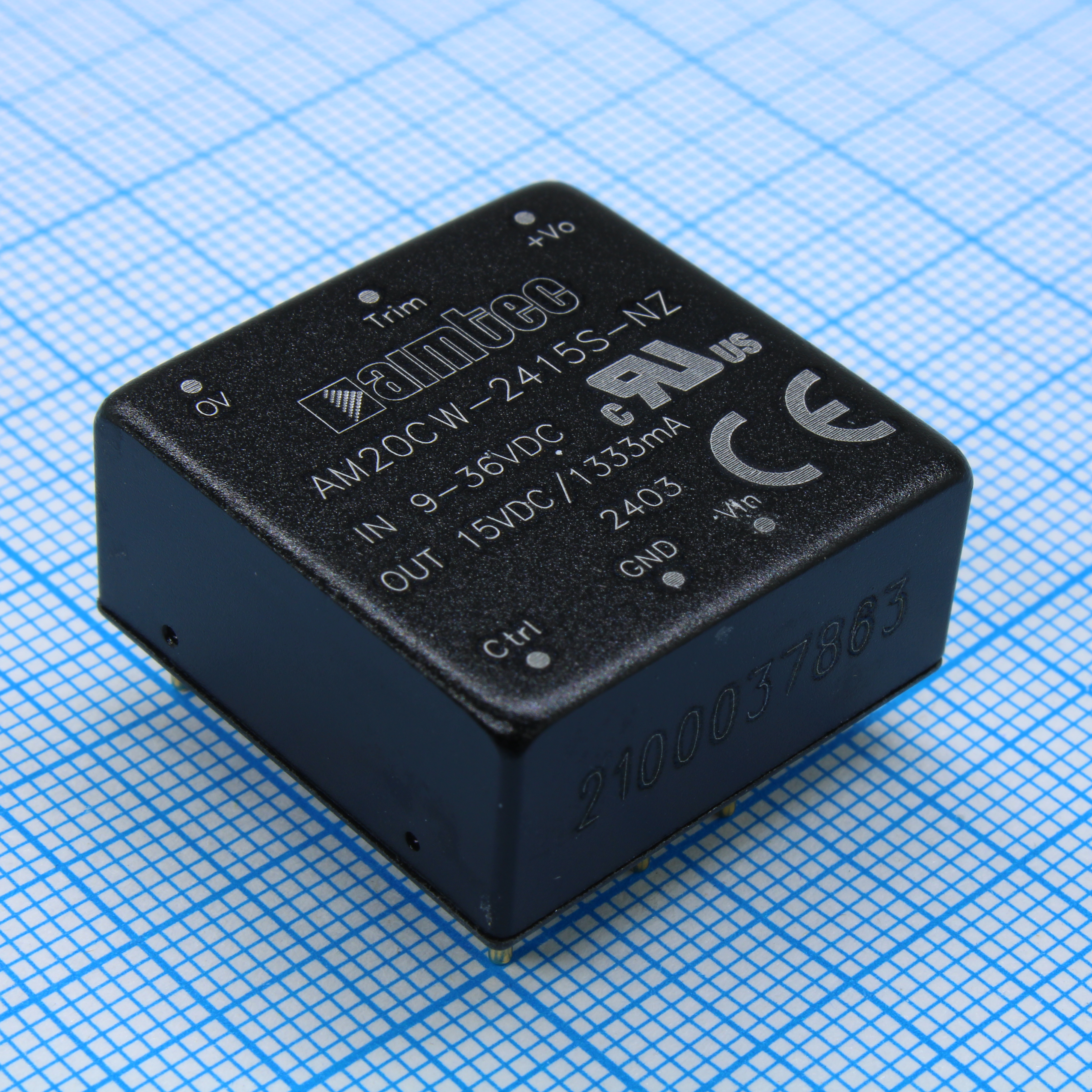 AM20CW-2415S-NZ - DC/DC, 20Вт, вход 9…36В, выход 15В/1.333А, изоляция 1500В DC, КПД 91%, максимальная емкостная нагрузка не более 1000мкФ, вход On/Off, 1x1", 25.4x25.4x11.7мм, -40…85°C, металл