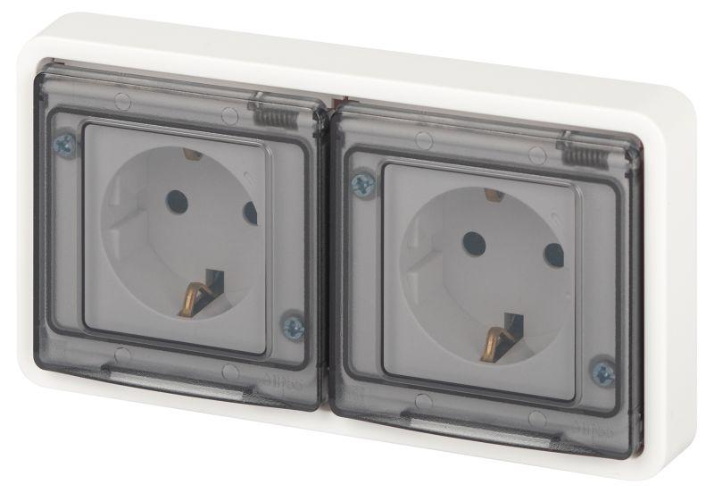 Розетка Эксперт 11-2523-01 2х2P+E гориз. IP55 16А-250В СУ бел. Эра Б0063276