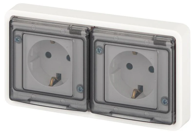 Розетка Эксперт 11-2523-01 2х2P+E гориз. IP55 16А-250В СУ бел. Эра Б0063276