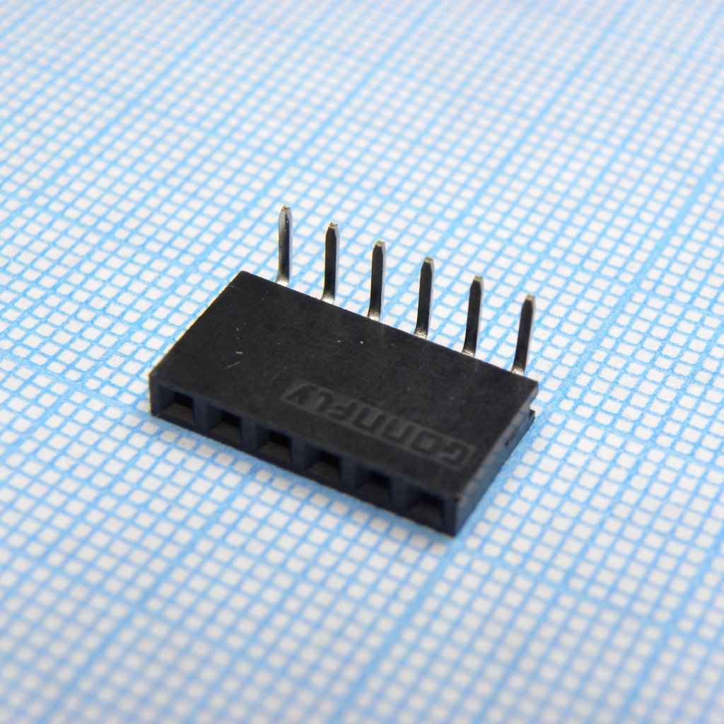 DS1024-1X6R2 - Гнездо на плату угловое 1x6 конт., шаг 2.54 мм., длина 8.5мм
