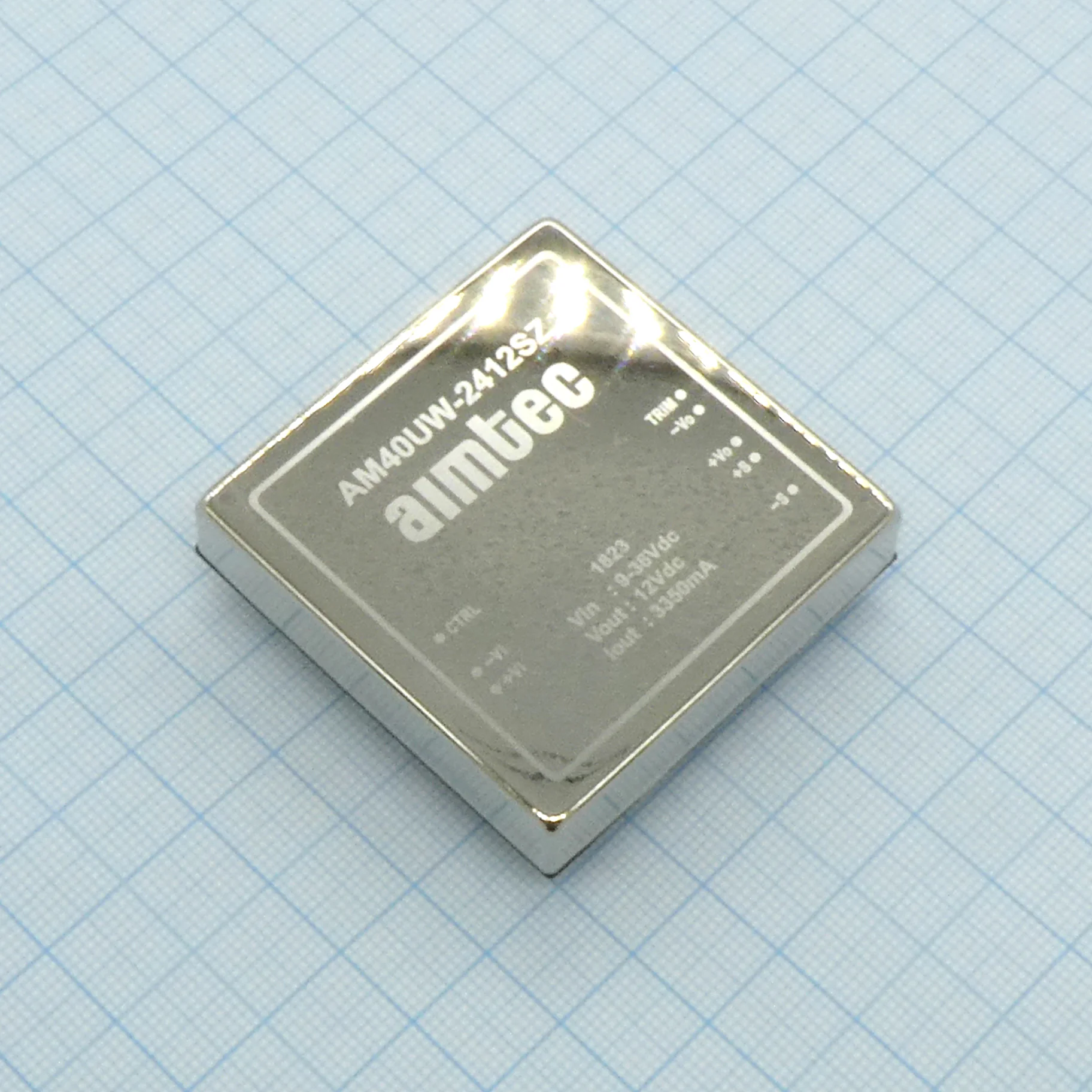 AM40UW-2412SZ - DC/DC, 40Вт, вход 9…36В, выход 12В/3.35А, изоляция 1600В DC, КПД 90%, максимальная емкостная нагрузка не более 2300мкФ, вход On/Off, 2x2", 50.8x50.8x10.2мм, -40…85°C, металл