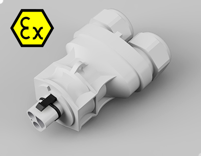 Сплиттер X6.032.4253.0 - Сплиттер, взрывозащищенный вилочный разъем на кабель диам. 6-10 мм, IP68(69k), 3 полюса, винтовая фиксация провода, номинальные характеристики: 250/400V, 20A, цвет: белый, серия RST Ex