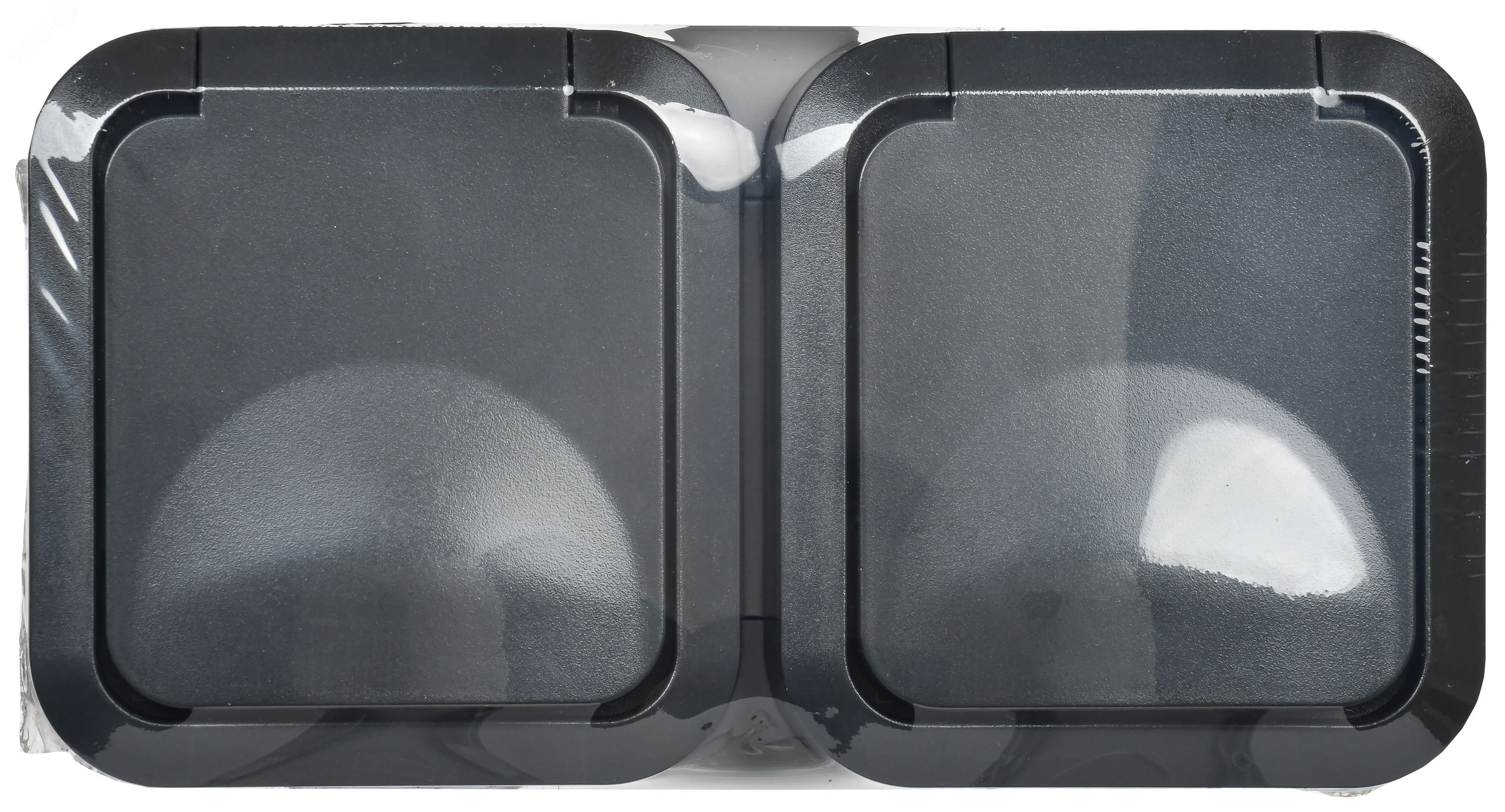 Розетка 2-м ОП TORS 16А IP55 TS122 горизонт. с заземл. с крышкой графит TS-R26-16-55-G-K53