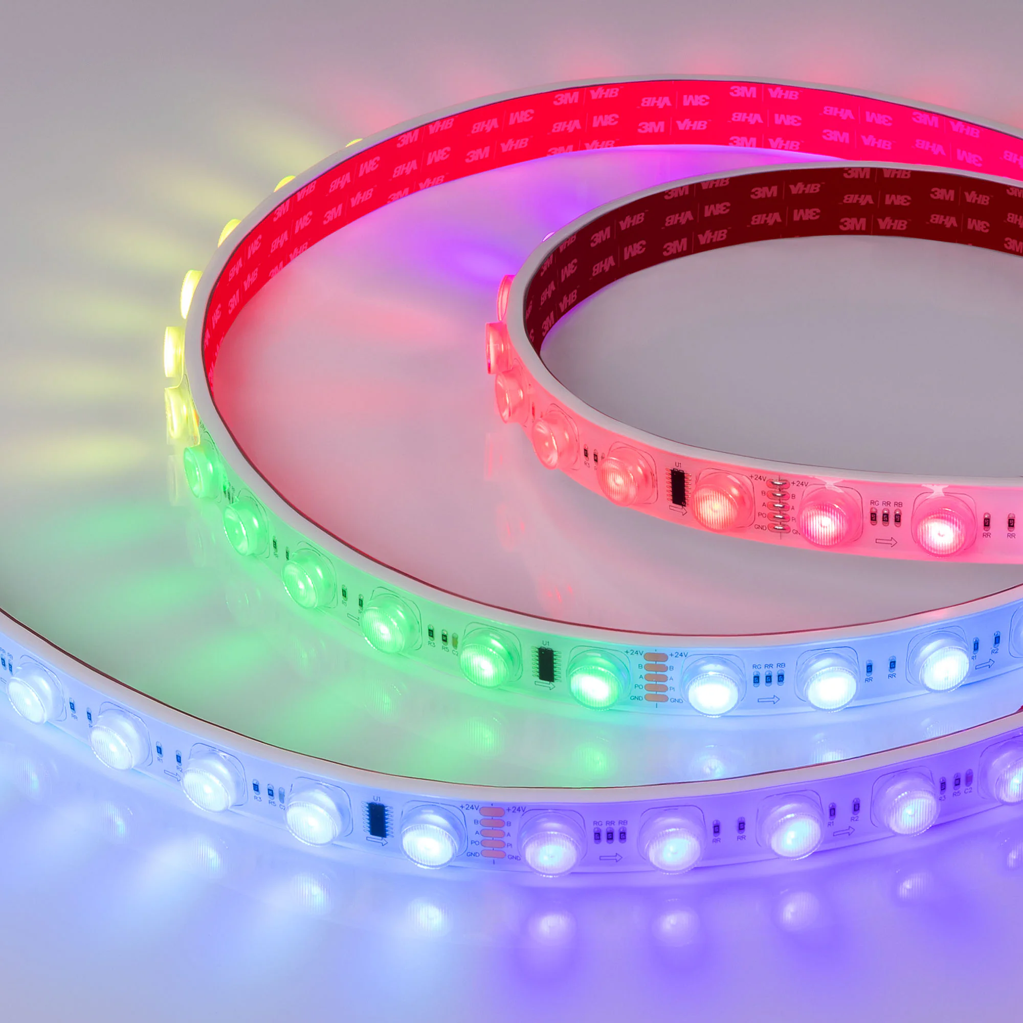 Лента герметичная DMX-FLT-PS-S36-23mm 24V RGB-PX6 (20 W/m, IP67, 30deg, 5m) 038297 - Светодиодная гибкая лента DMX - Wall Washer, герметичная IP67, с интерфейсом DMX-512 (микросхема SM18522PS). Светодиоды 3030, 36 шт/м (1 pixel = 6 LED), белая плата 23 мм