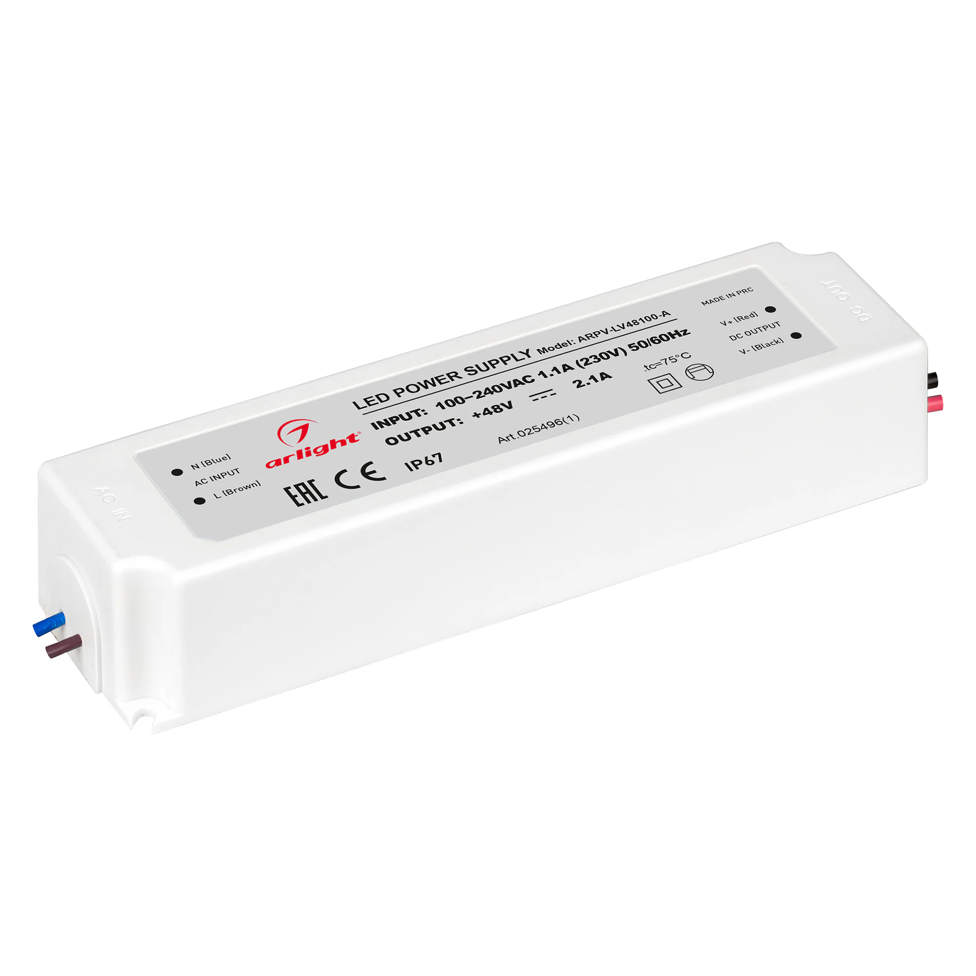 Блок питания ARPV-LV48100-A (48V, 2.1A, 100W) 025496(1) - Источник напряжения с гальванической развязкой для светодиодных изделий. Входное напряжение 100-240 VAC. Выходные параметры: 48 В, 2,1 А, 100 Вт. Встроенный PFC >0,5. Герметичный пластиковый корпус