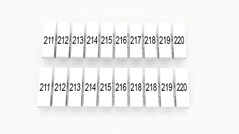 Марк.  полоска ZB3.5-10P-19-29Z(H) - Маркировочные шильдики для клемм DS…, сечением 1,5 мм кв., центральная, 10 шильдиков нанесенные символы: 211-220, с вертикальным расположением, размер шильдика: 2,95х10,7 мм, цвет белый