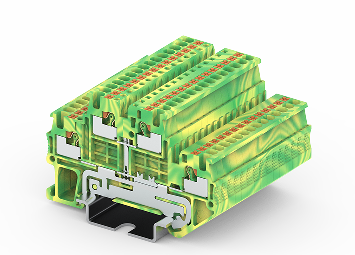 Этажная клемма TPD1.5-2-PE - Этажная клемма, тип фиксации провода: push-in, номинальное сечение: 1,5 мм кв., 16A, 500V, ширина: 3,5 мм, цвет: желто-зеленый, тип монтажа: DIN 35