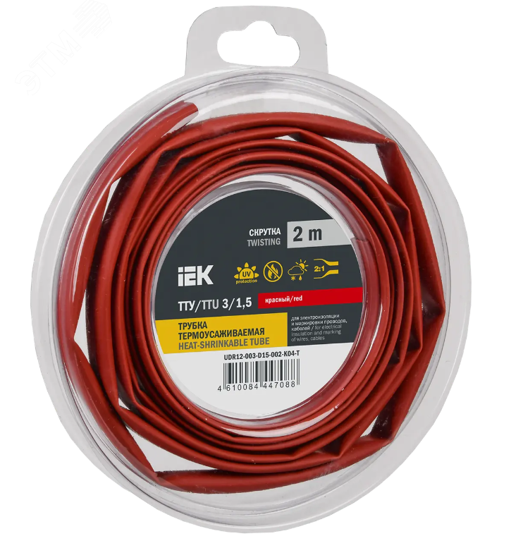 Трубка термоусадочная ТТУ нг-LS 3/1.5 красн. (уп.2м) UDR12-003-D15-002-K04-T