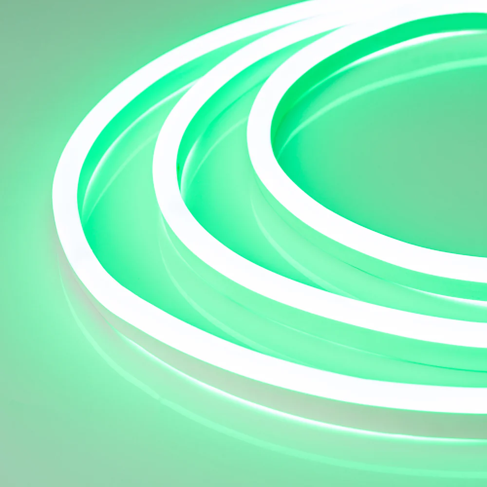 Гибкий неон ARL-NEON-1608GH-SIDE 24V Green 030878 - Гибкая герметичная лента (неон серии NEON), сечение 8.5х16 мм. Светодиоды SMD 2835 108 шт/м. Цвет свечения ЗЕЛЕНЫЙ, угол излучения 120°. Мощность 6 Вт/м, питание 24 В. Класс пылевлагозащиты IP65. Размеры