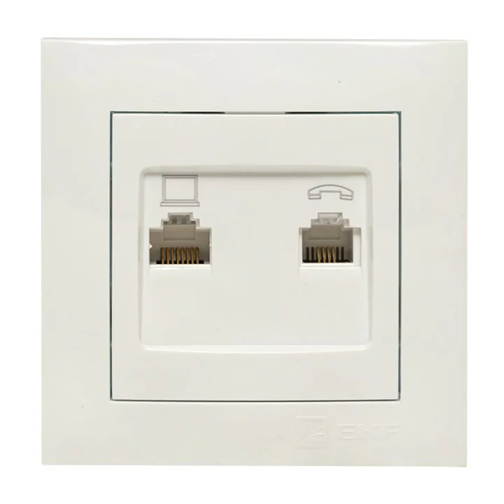 Валенсия розетка RJ-45+RJ11 2-местная белая EKF PROxima
