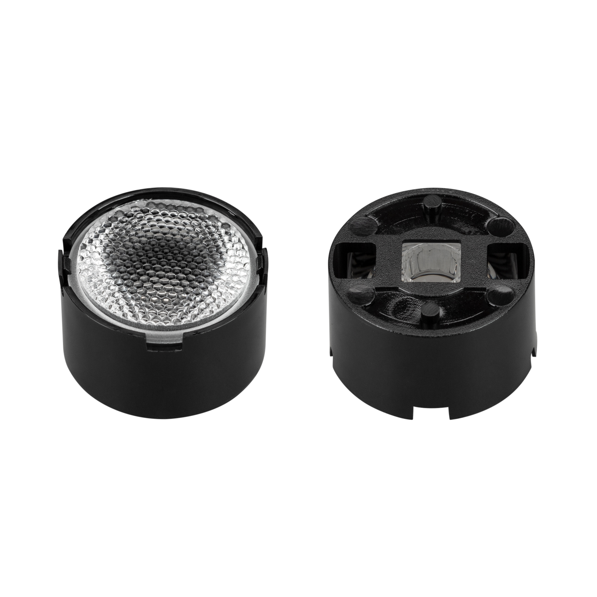 Линза ARL-PM585-U45-D20xH12-HB 032890 - Одиночная линза со съемным холдером черного цвета для светодиодов SMD: 2525, 2835, 3030, 3535, 5050. Угол обзора: вертикальный 45°, прозрачная микропризма. Материал PMMA. Диаметр 19.5 мм, высота 11.76 мм.