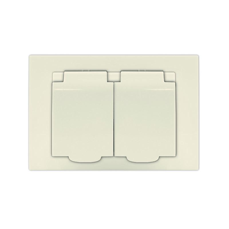 Розетка 2-м СП Афина 16А IP20 с заземл. c крышкой в сборе сл. кость (ivory) A0031-I