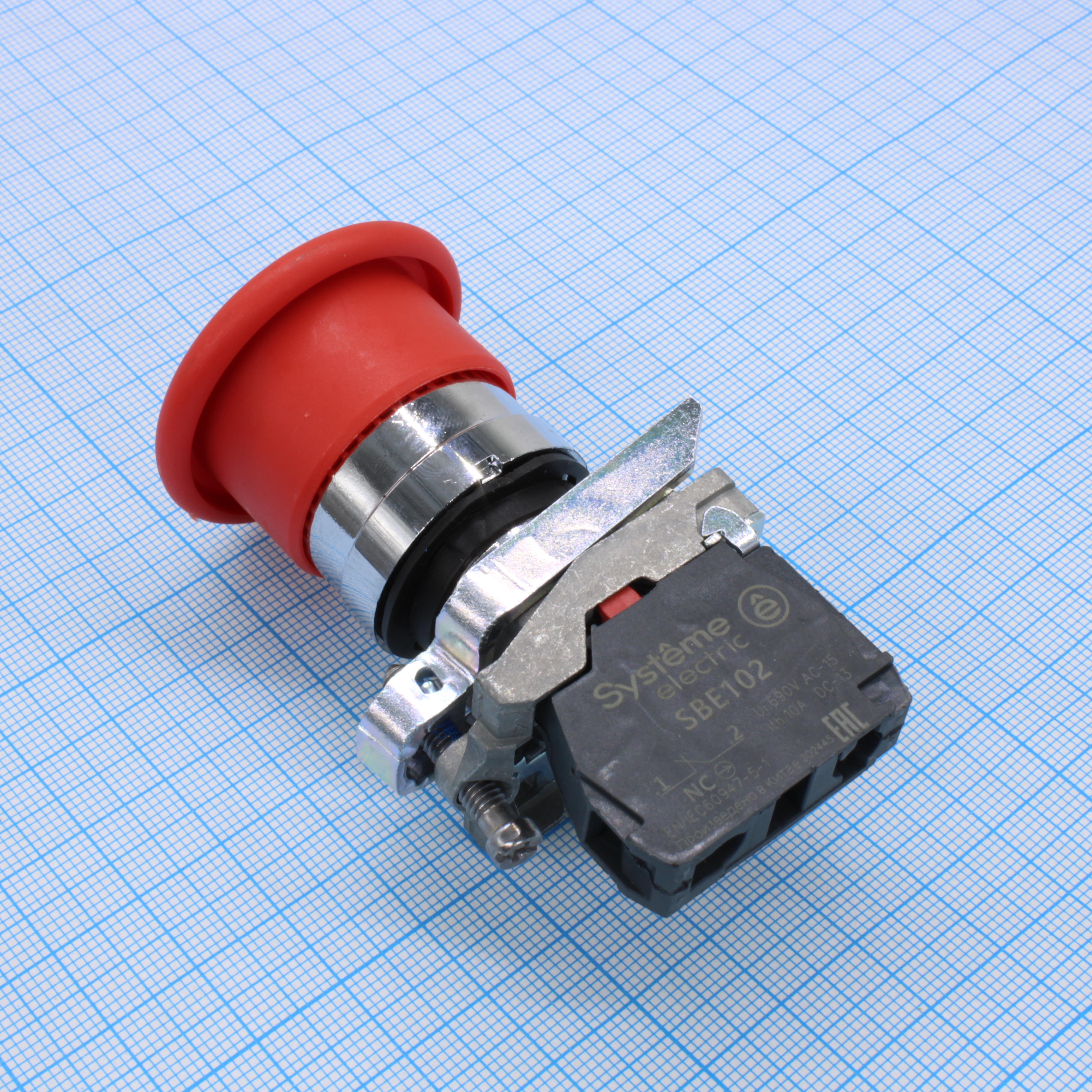 Кнопка с гриб головкой SB4 в сборе 22мм 40мм красная с возвратом металл 1НЗ SB4BC42 - Кнопка с гриб головкой SB4 в сборе 22мм 40мм красная