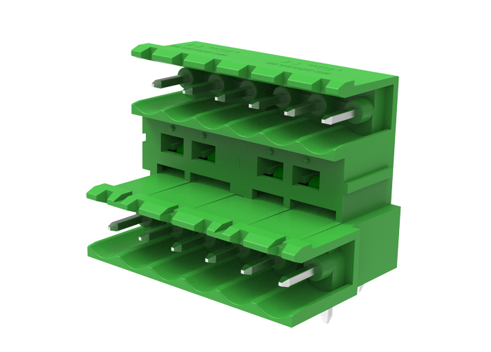 Вилочный разъем на плату MC-DPAB5.08H12-G-0001 - Вилочный разъем, горизонтальный, 2 этажа, на плату, шаг: 5.08 мм, 12x2 полюсов, фиксация на плате пайкой, исполнение: открытого типа, 160V, 8A, цвет: зеленый