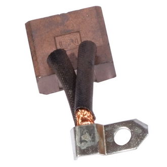BRUSH-4  CU-C - Щетка медно-графитовая плоская для электродвигателя, 9.4х24.7х22.9, двойной медный провод в изоляции, клемма плоская под М5, латунь