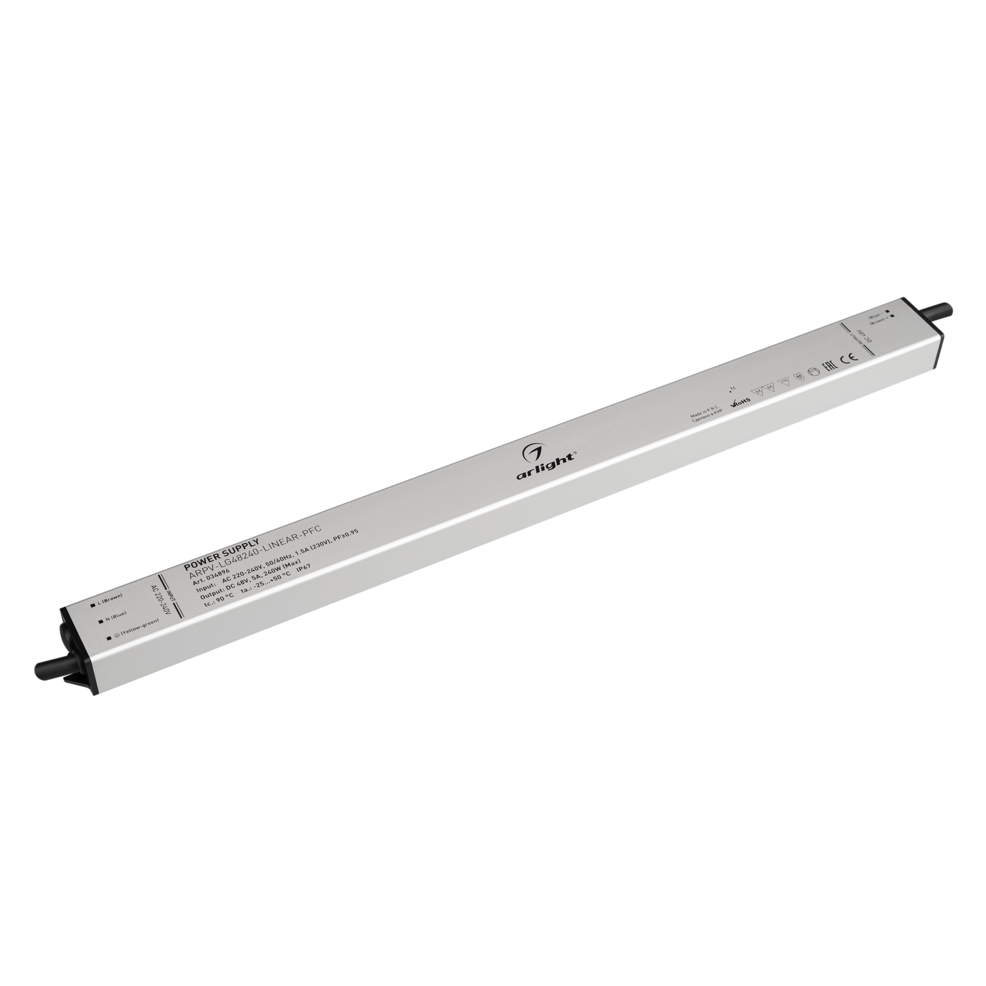Блок питания ARPV-LG48240-LINEAR-PFC (48V, 5A, 240W) 034896 - Источник напряжения с гальванической развязкой для светодиодных изделий. Входное напряжение 220-240 VAC. Выходные параметры: 48 В, 5 А, 240 Вт. Встроенный PFC >0.95. Тонкий металлический корпус