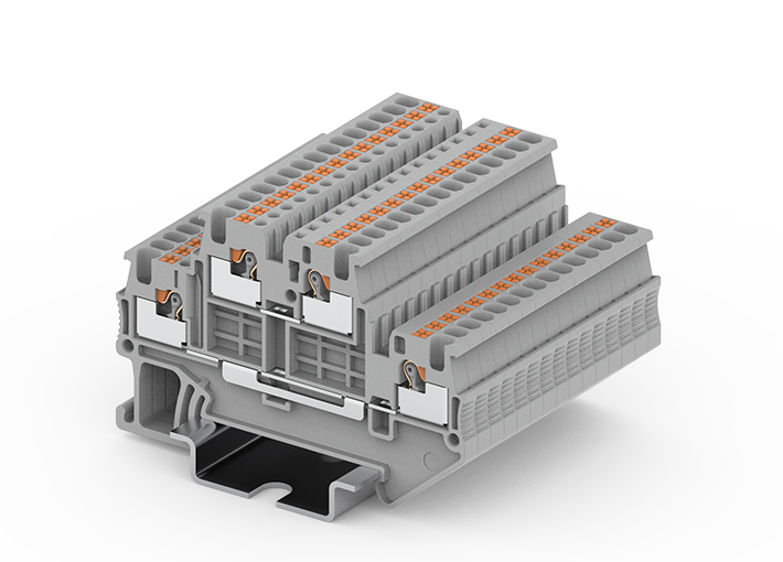 Этажная клемма TPD2.5-2-GY - Этажная клемма, тип фиксации провода: push-in, номинальное сечение: 2,5 мм кв., 32A, 500V, ширина: 5,2 мм, цвет: серый, тип монтажа: DIN 35