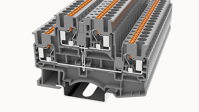 Этажная клемма DSKK2.5-PV-01P-11 - Этажная клемма, тип фиксации провода: Push-in, перемычка между этажами, номинальное сечение: 2.5 мм кв., 24A, 800V, ширина: 5,2 мм, цвет: серый, втычная перемычка, тип монтажа: DIN35
