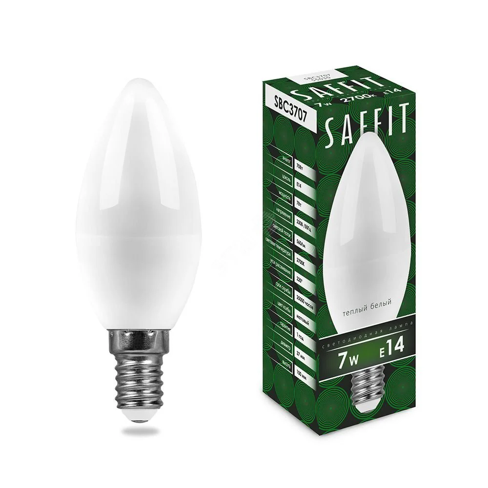Лампа светодиодная LED 7вт E14 теплый матовая свеча 55030