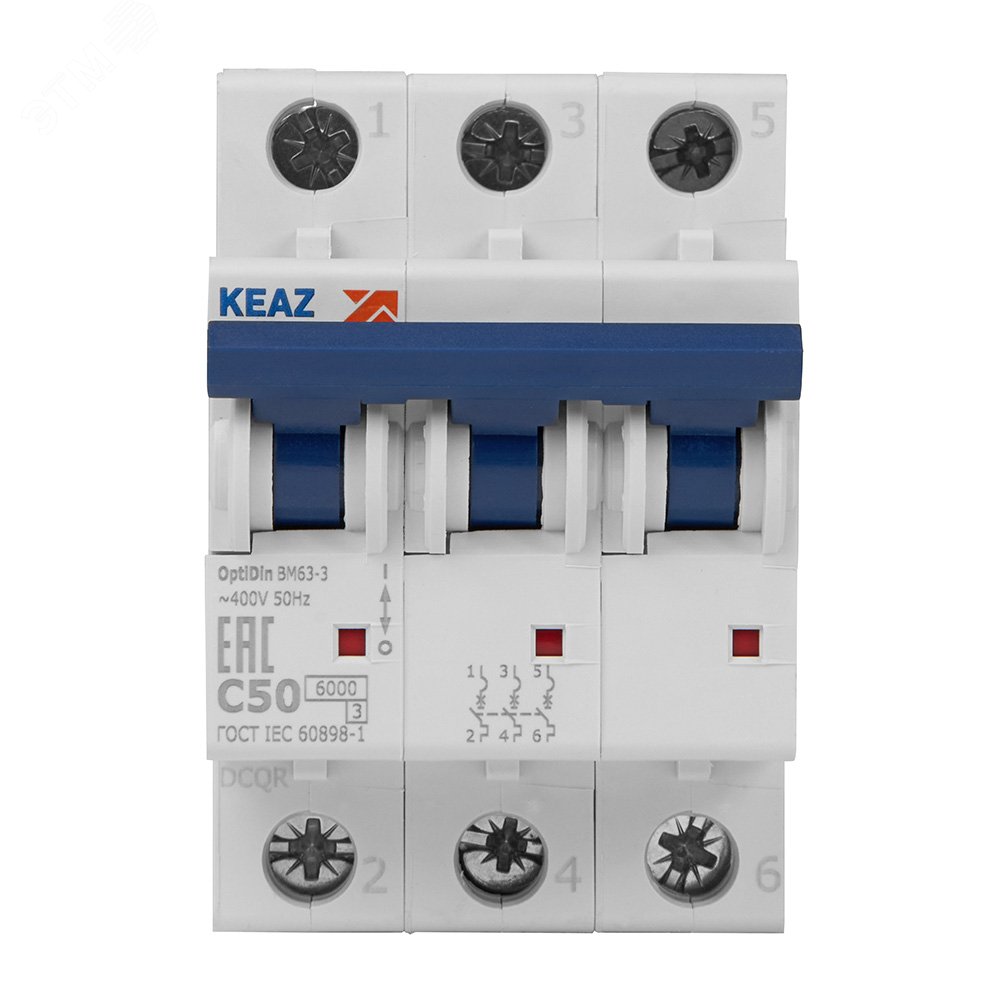 Выключатель автоматический модульный 3п C 50А 6кА OptiDin BM63-3C50-УХЛ3 КЭАЗ 260800