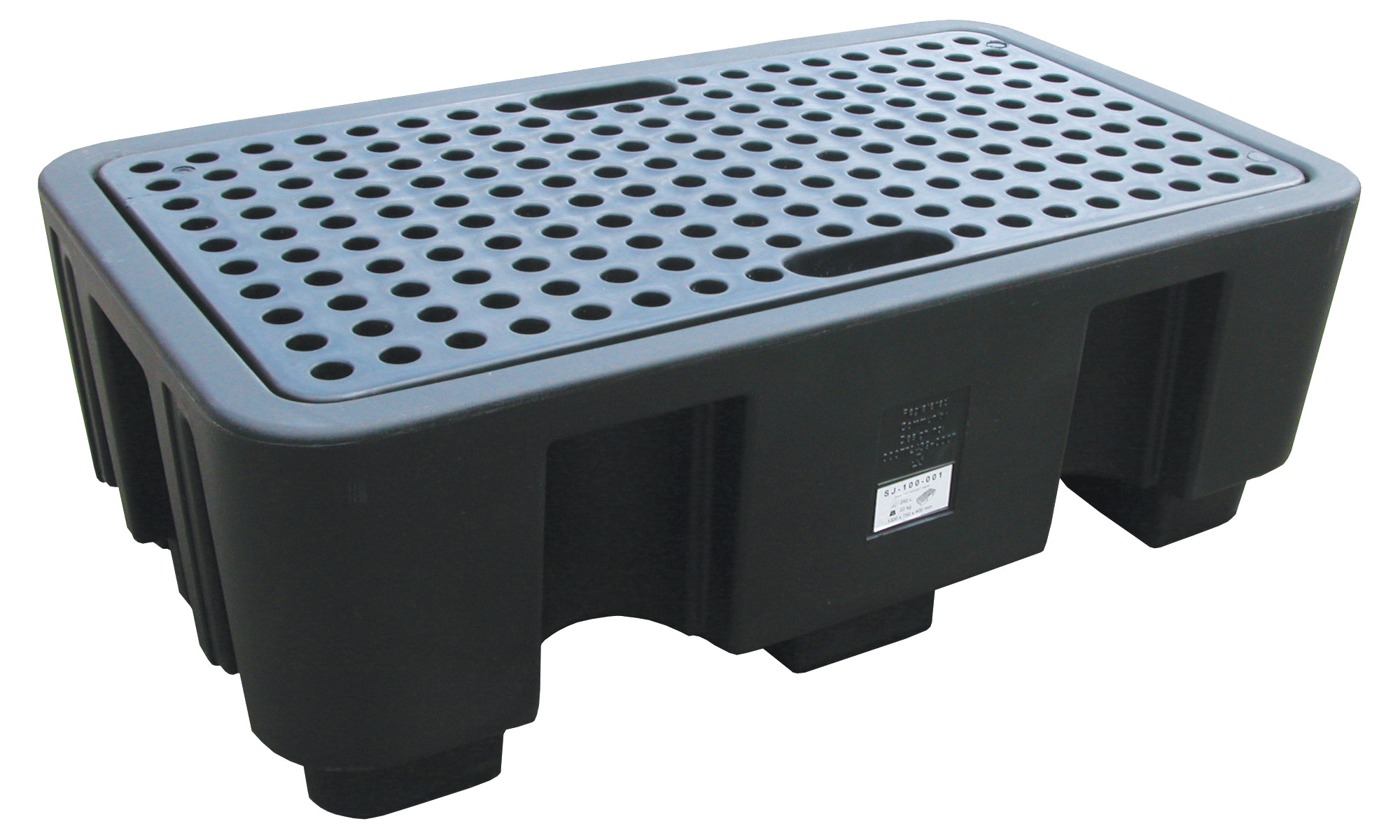 spc196267 - HSP-2-BB Пластиковый поддон с решеткой. Химически устойчивый, черный. Для 2 бочек. Грузоподъемность:  650 кг., емкость: 250 л. Размер: 1300*750*440мм