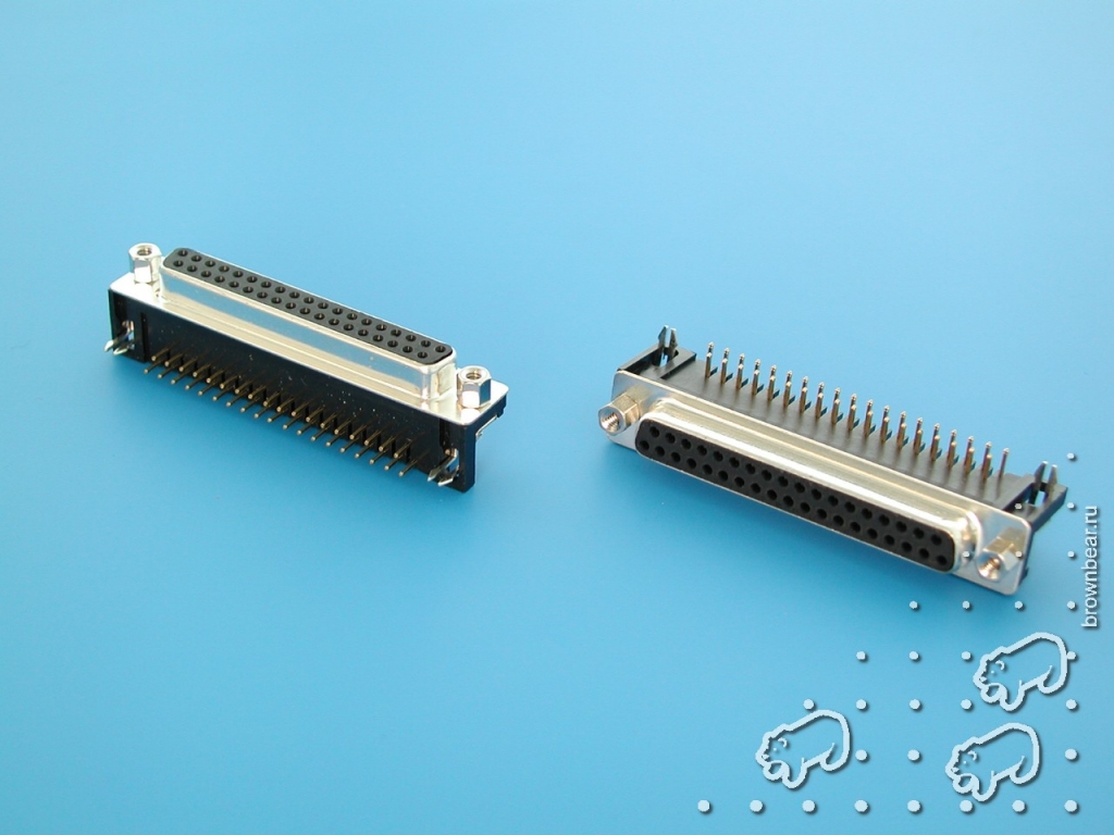 DRB-37FB - Разъем D-SUB 37 контактов, розетка угловая на плату,  9.4мм