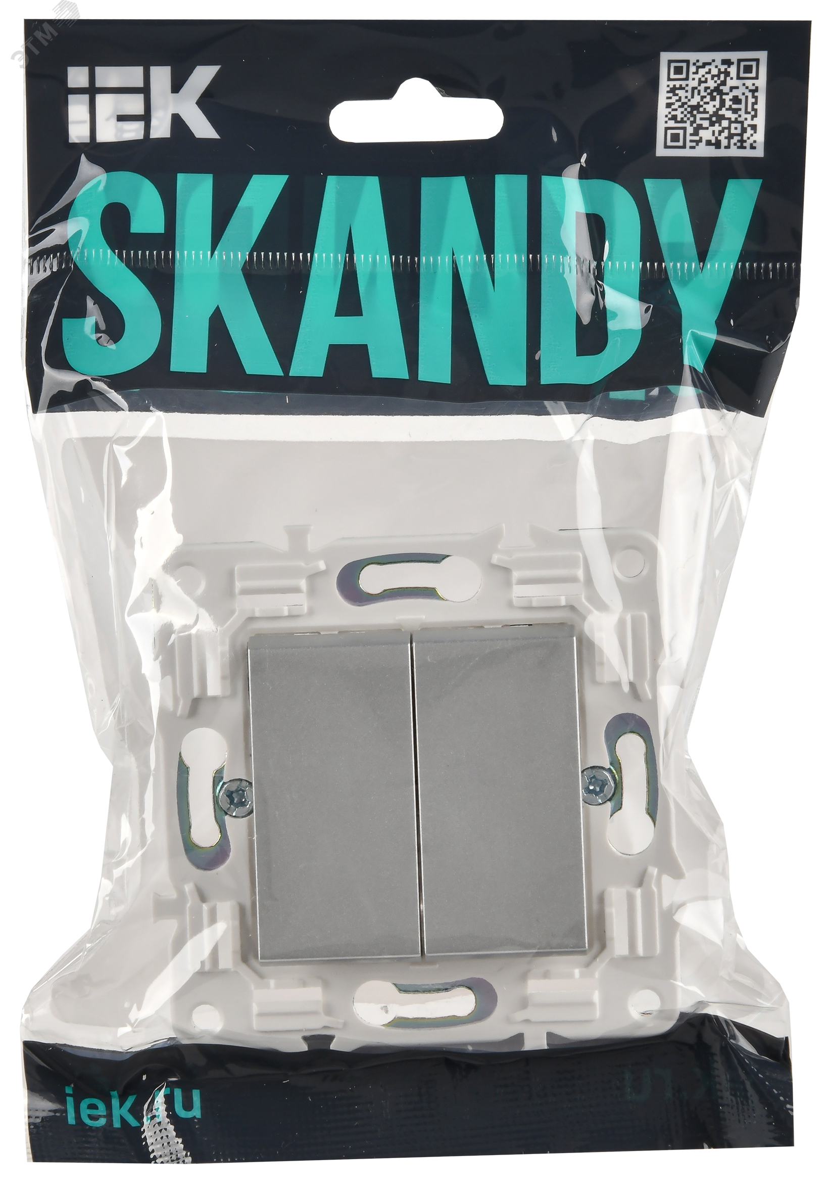 SKANDY Выключатель 2-клавишный проходной 10А SK-V05S серебряный IEK SK-V22-0-10-K23