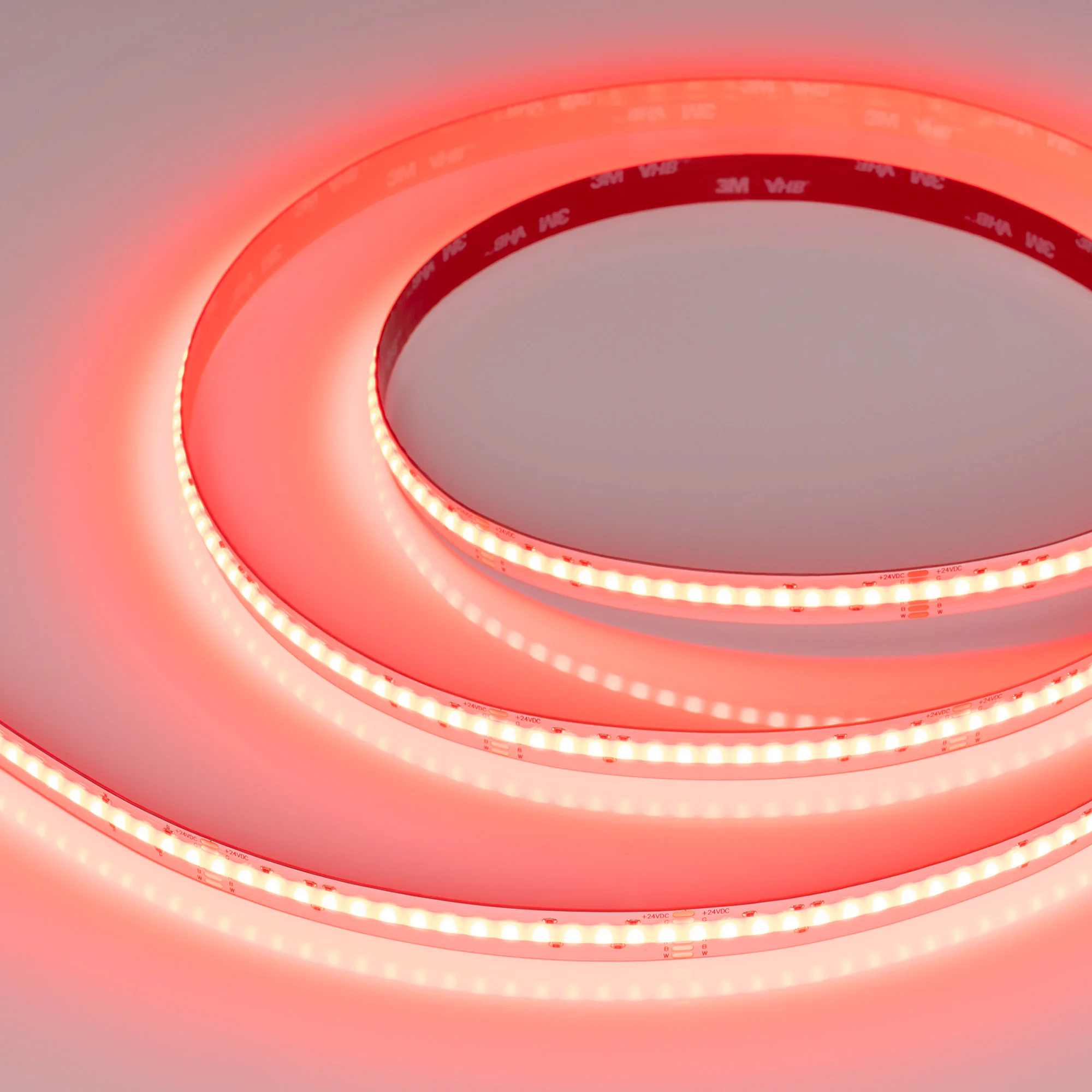 Лента COB-X768-12mm 24V RGBW-Day (15 W/m, IP20, CSP, 5m) 041786 - Лента COB сплошной засветки без видимых светодиодов. Светодиоды CSP, 768 шт/м (3840 шт на 5 м), белая плата, ширина 12 мм, скотч 3M. Цвет RGB+4000 K , угол 120°, CRI>90. Питание 24V, мощнос
