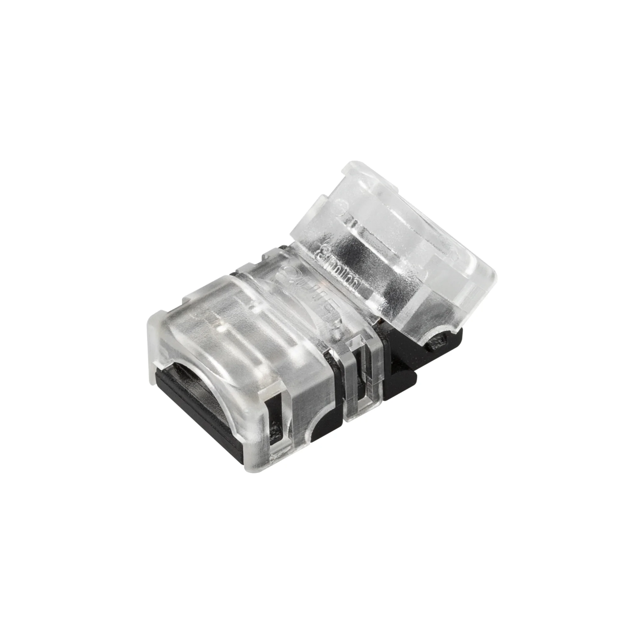Коннектор HIP-GERM-MONO-8-2pin-STS 031958 - Одиночный коннектор для соединения 2-х отрезков герметичных (IP54/IP65) светодиодных одноцветных лент SE (заливка силиконом сверху) шириной 8 мм. Материал - пластик. Максимальный допустимый ток 3 А, напряжение 3