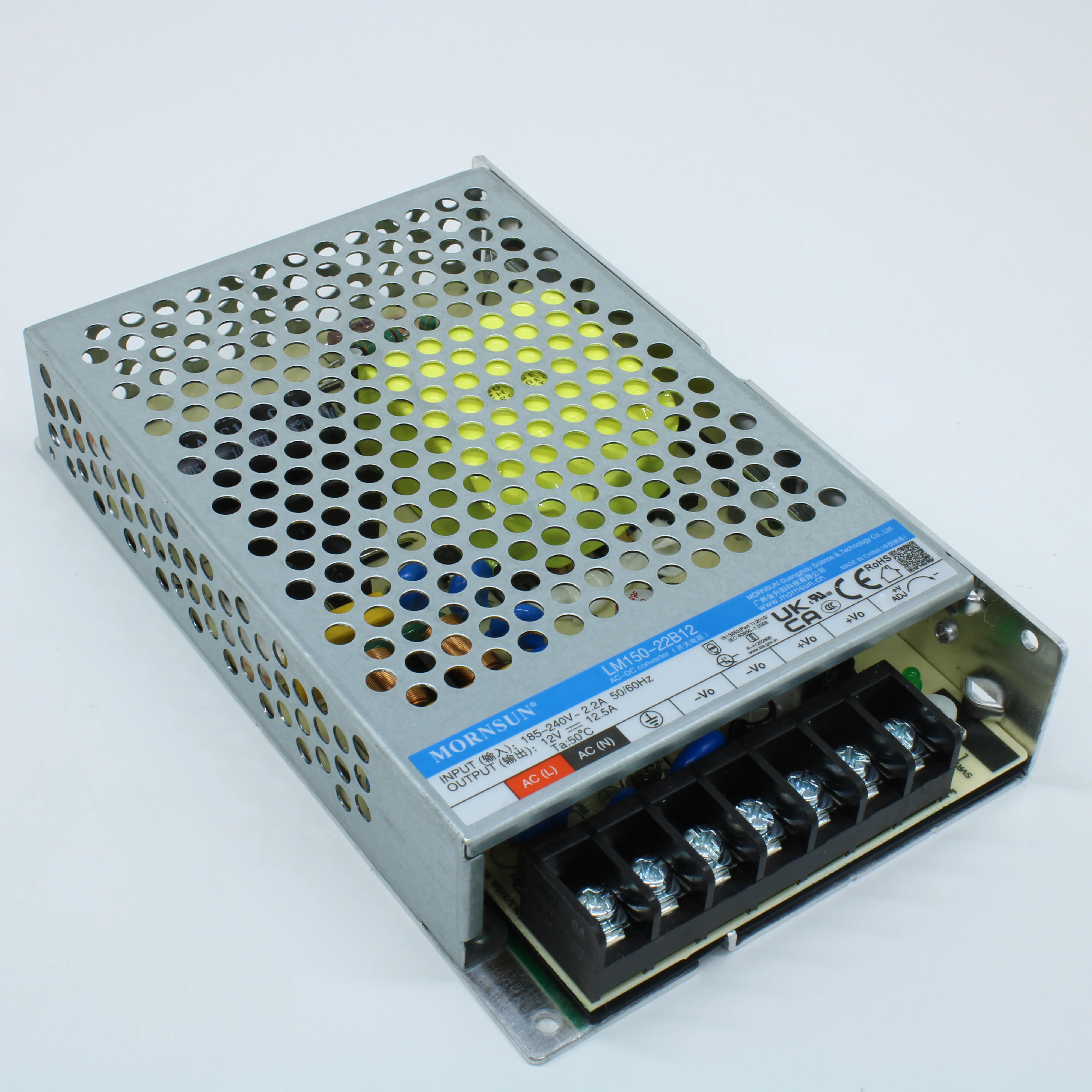 LM150-22B12 - AC-DC, 150Вт, вход 85...264В AC 47...63 Гц, выход 12В/12.5А, изоляция 4000В AC, в корпусе на шасси, -30...+70°C